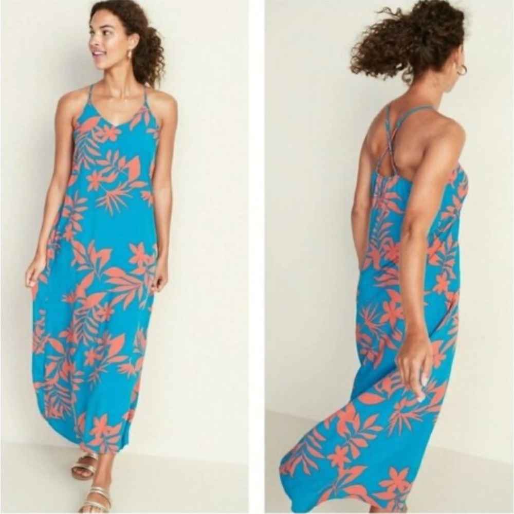 Women’s Old Navy Tropical Pattern Strappy Summer Maxi Dress Size Large